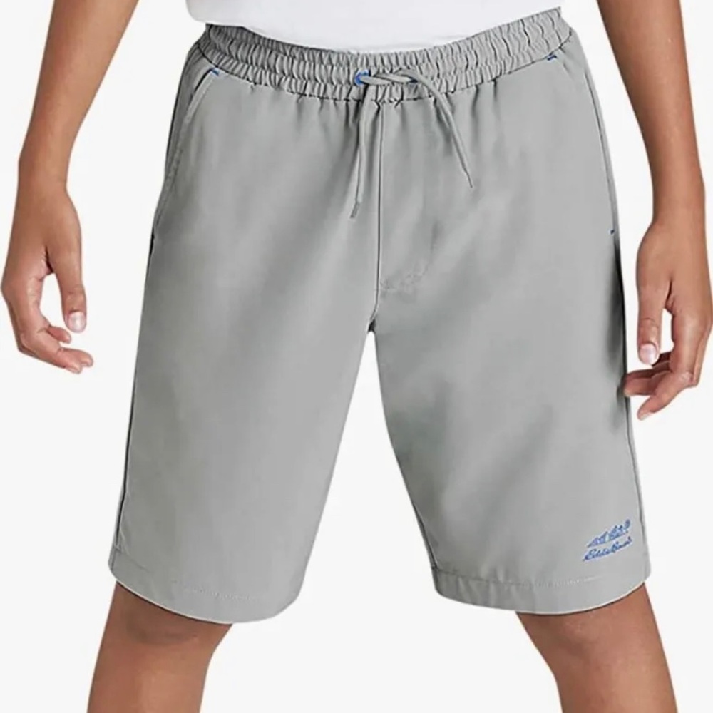 Eddie Bauer Boys L 14-16 Swim Trunks Pull On Stretch Waist UPF Gray Day Shorts